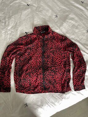 The Kooples Sport Leopard Print Zip Up Jacket Red Black Womens